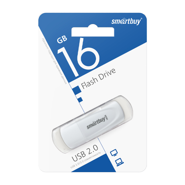 Флеш-накопитель Smartbuy Scout 16GB USB2.0 пластик белый b--NaAMviA7j8RrF5YlII3 - фото 267952
