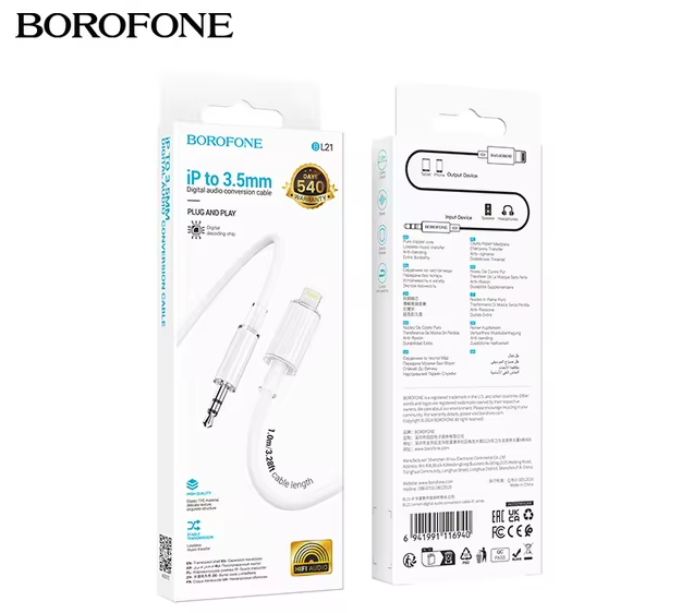 Кабель BOROFONE BL21 Lightning - AUX 3.5мм 1м, белый 8OzJ8PKChsGHM1mO8-sEx0 - фото 280476
