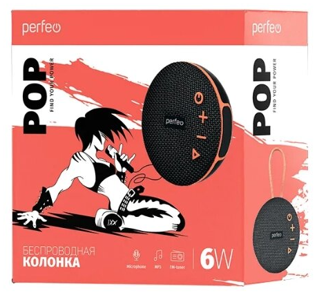 Perfeo Bluetooth-колонка "POP" FM, MP3 microSD/USB, AUX in, TWS, мощность 6Вт, 1200mAh, черная ItQe0XXgjXSX1Ei5hbMuF1 - фото 368794