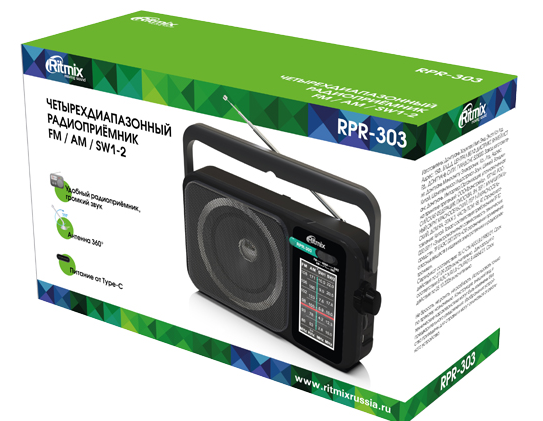 Радиоприемник RITMIX RPR-303, питание USB Type-C, антенна 360° черный UTd3tmdgijF9EEO834rYi2 - фото 368861