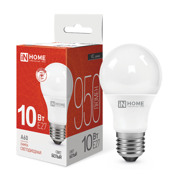 Лампа светодиодная LED-A60-VC 10Вт 230В Е27 4000К 1430Лм IN HOME 5cndyt5Dh6UBnurofBN3v1 - фото 369178