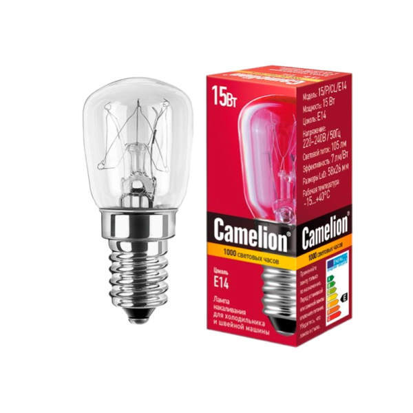 Лампа накаливания Camelion Е14 15W 220-240V цилиндр для холодильников r3XMqBw8iviusBZytRMwI1 - фото 369251