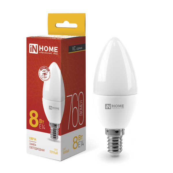 Лампа светодиодная LED-СВЕЧА-VC 8Вт 230В Е14 3000К 760Лм IN HOME 5sBlGsZ4gKJMEJkkzEFYg2 - фото 369292