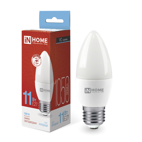 Лампа светодиодная LED-СВЕЧА-VC 11Вт 230В Е27 6500К 1050Лм IN HOME TYxFkoouhpHaBXynvLK7e3 - фото 369373