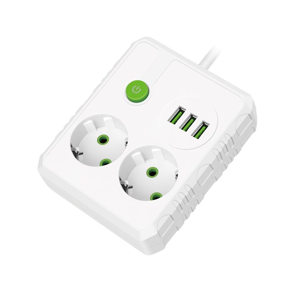 Amper сетевой удлинитель, 2,0м, 2 розетки, 10А, 2500 Вт, 3USB, белый. YdtXZ5H-gsS4Yhc4gzsMH1 - фото 370294