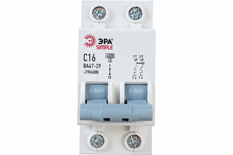 Выключатель автоматический модульный 2п C 16А 4.5кА ВА47-29 SIMPLE-mod-12 ЭРА Б0039229 zTFFqPhfiEjyniUIr7Q4N3 - фото 370486