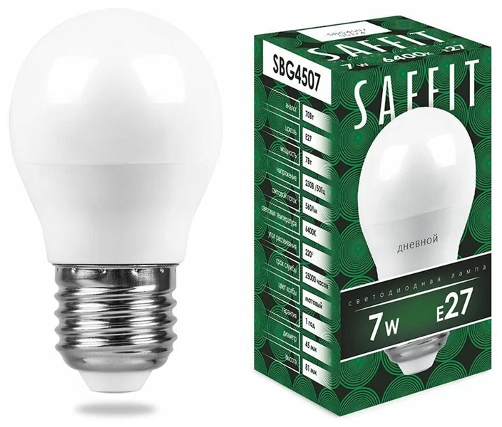 Лампа светодиодная, 7W 230V E27 6400K G45, SBG4507 3TX8QFMljZkMdT2qg-VAI3 - фото 372195