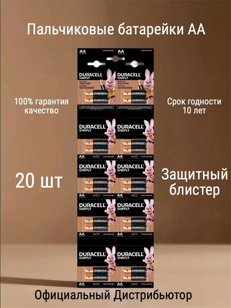 Батарейка Duracell SIMPLY LR6 AA BL20 (2*10) Alkaline 1.5V отрывные (20/200/16000) byjsM284hwOt8dxyKKVxk3 - фото 372654