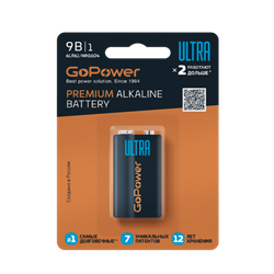 Батарейка GoPower ULTRA Крона 6LR61 BL1 Alkaline 9V kctheGYhjasNi9FaGdEce3 - фото 686