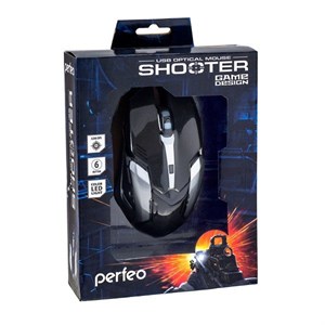Мышь проводная игровая Perfeo Shooter 1709, 1200-3200 dpi, черный/белый 6VzSr2R7jHuAuOd9jBEYg3