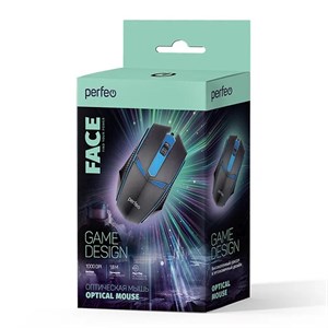 Мышь проводная Perfeo Face Game Design, 1000 dpi, USB, черный/синий vnlEQ9XtjhLL7DKIN33Xz2