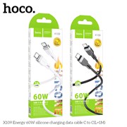 Кабель Type-C - Type-C HOCO X109 Energy, 1.0м, круглый, PD60Вт, 3.0А, силикон, цвет: белый RaKG001FhyAaZAPF4kTLy0