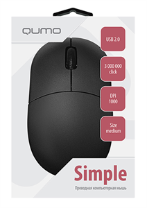 Мышь проводная Qumo Simple M92 3 кнопки 1000dpi черная WapUa5bNggboAQcRK2ero3