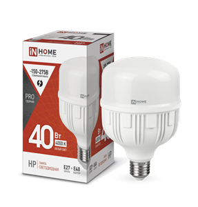 Лампа светодиодная LED-HP-PRO 40Вт 230В Е27 с адаптером E40 4000К 3800Лм IN HOME Sm5lu5l3jnmrx86-UBiFE2
