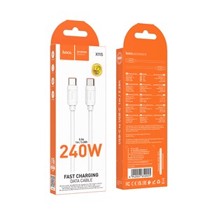 Кабель HOCO Type-C - Type-C X115, 5А, PD 240W, ПВХ, 1м, белый MvGcI9q8gFkI9RrmZ3SDT1