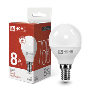 Лампа светодиодная LED-ШАР-VC 8Вт 230В Е14 4000К 760Лм IN HOME E8VOxDDWiD2TNDxnjqlIg3