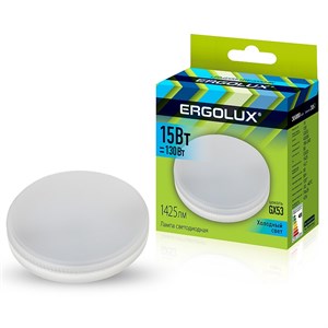 Лампа светодиодная 15Вт GX53 4500К 180-240В Ergolux ukfaIulQiw72WB-Mh1ggg2