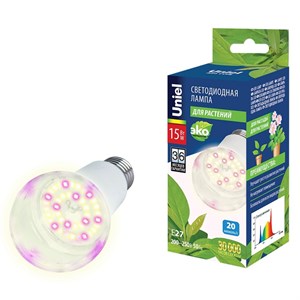 Лампа светодиодный для растений Uniel A60 E27 15W 20мкмоль/с фито прозр. LED-A60-15W/SPFB/E27/CL X5TKNXHkiVXUbygalV-Rf2