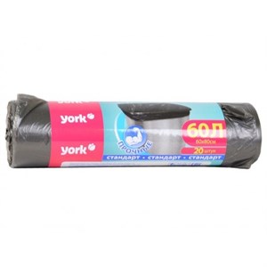 Мешки для мусора 60л/20шт,8мкм,ПНД,прочные,черные,York mOg2miMWjdXkOuHAJe0LQ3