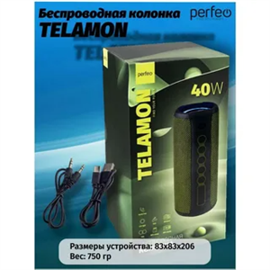 Perfeo Bluetooth-колонка "TELAMON" FM, MP3 USB/TF, AUX, TWS, LED, HF, 40Вт, 4400mAh, зелёный NnYMNN3pii1ng1WN9AiII1